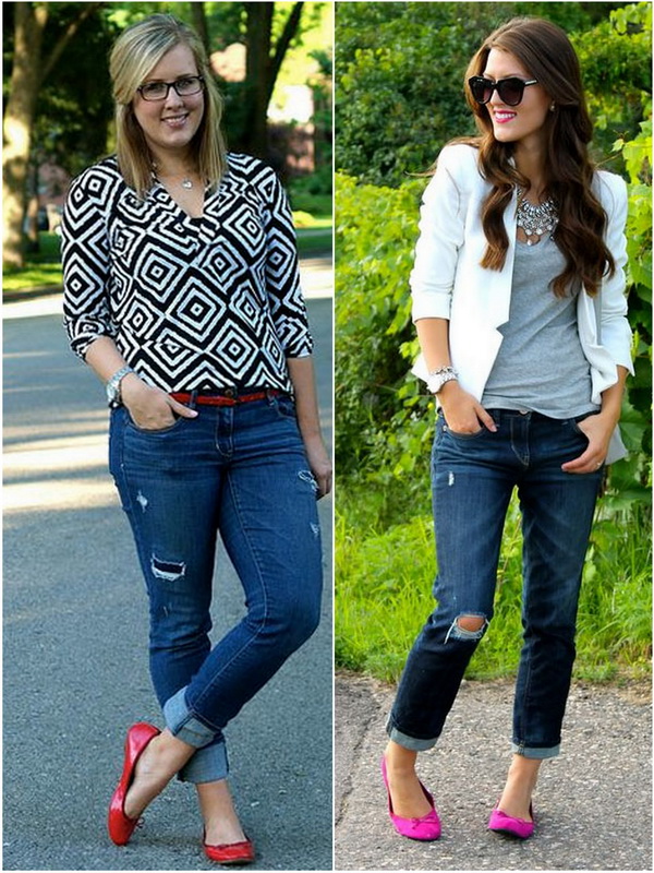 Прямые или узкие джинсы с балетками - отличный вариант и для стройных и для полных девушек