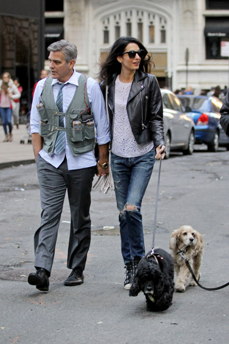 Амаль навестила Джорджа Клуни на съемках фильма "Финансовый монстр", апрель 2015