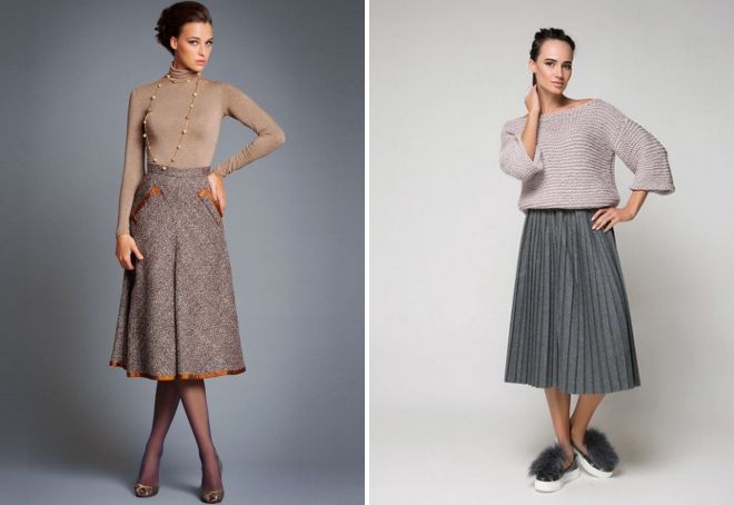 Все по-зимнему: 16 уютных вариантов юбками из теплой ткани